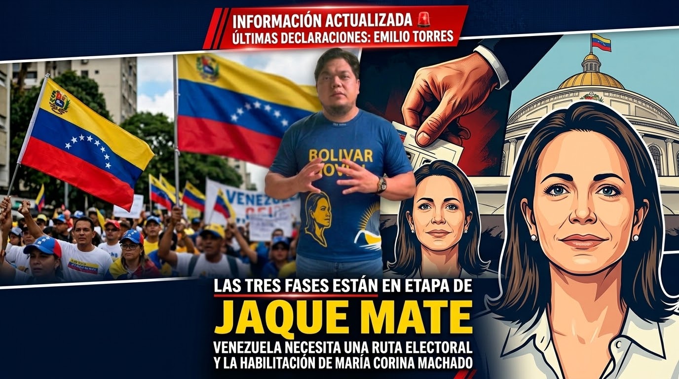 EMILIO TORRES: «LAS TRES FASES ESTÁN EN ETAPA DE JAQUE MATE: VENEZUELA NECESITA UNA RUTA ELECTORAL Y LA HABILITACIÓN DE MARÍA CORINA MACHADO»